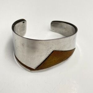 Vintage 90s TARI Wide Metal Cuff Bracelet Geometric Modernist Fashion Jewelry